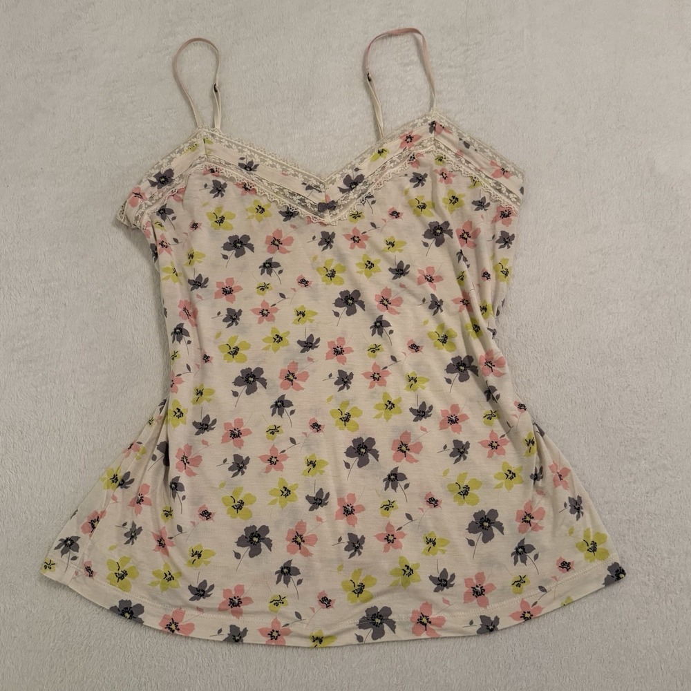 Victoria's Secret Size Large Floral Lace Trim‎ Camisole Tank Top Y2K Soft Cotton